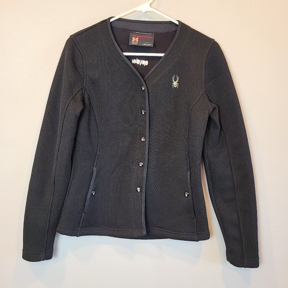 Spyder Jacket Core Sweater Womens Small Black Cardigan Fleece Lined V Neck